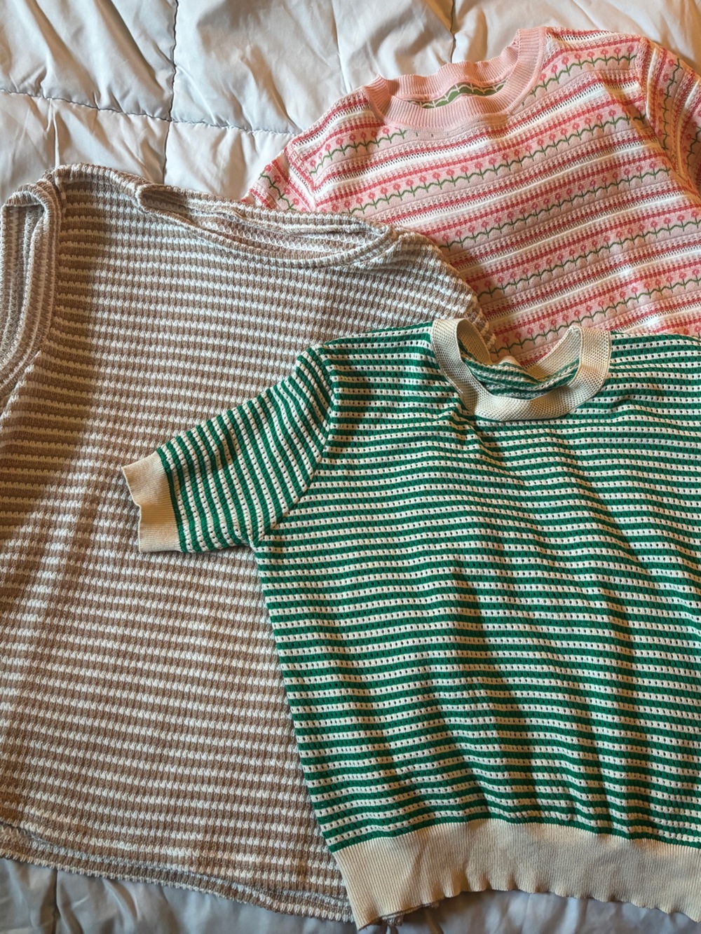 Knit Tops Trio - Green, Pink & Cream